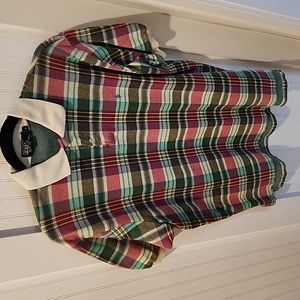 Polo by Ralph Lauren polo shirt Men's L cream aqua green fuchsia Tartan plaid